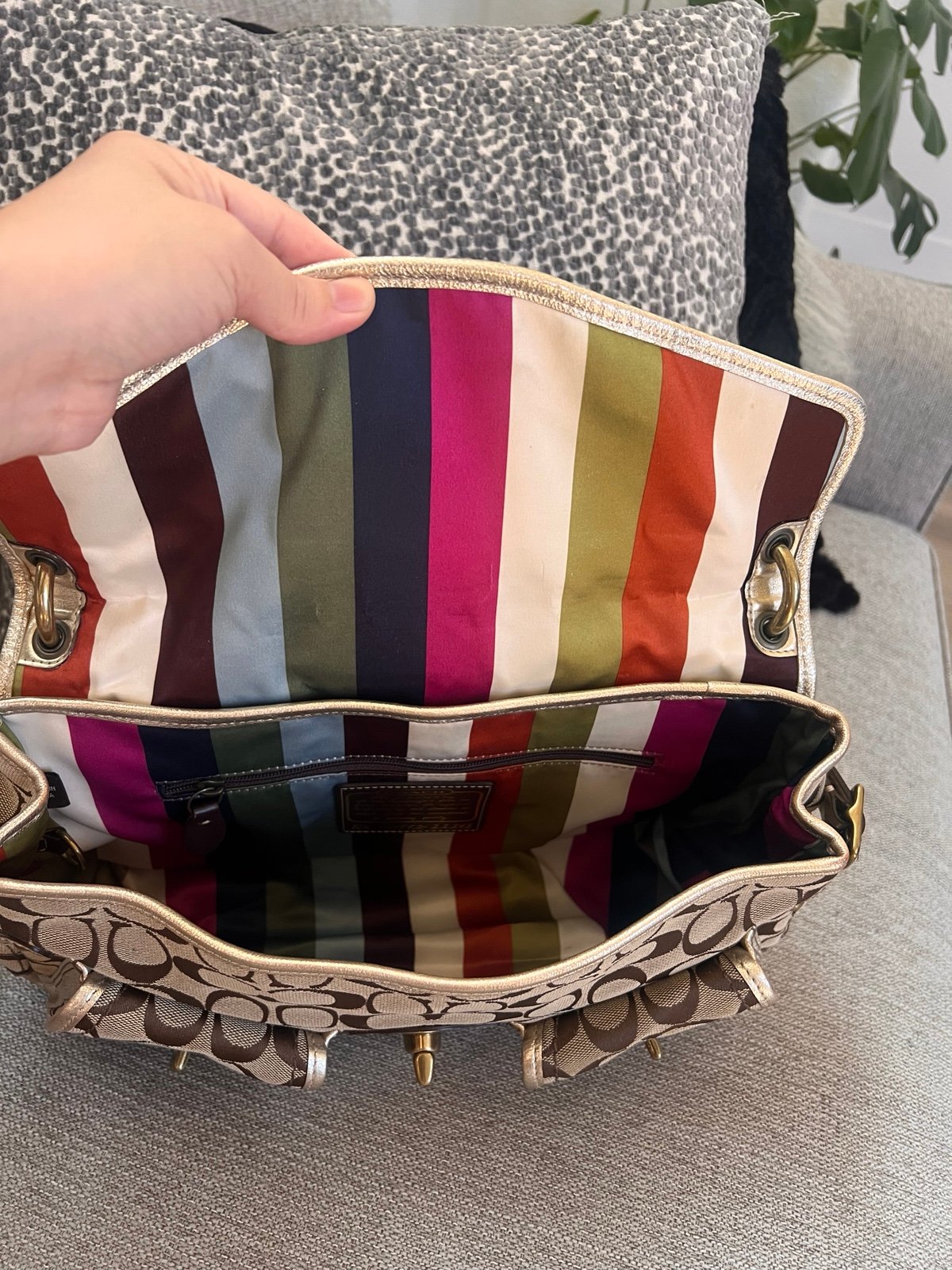 Coach Legacy Leigh 11141 Vintage Khaki Signature Gold Leather Shoulder Bag