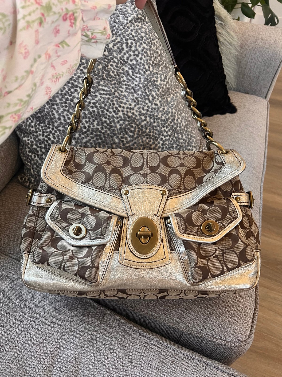 Coach Legacy Leigh 11141 Vintage Khaki Signature Gold Leather Shoulder Bag