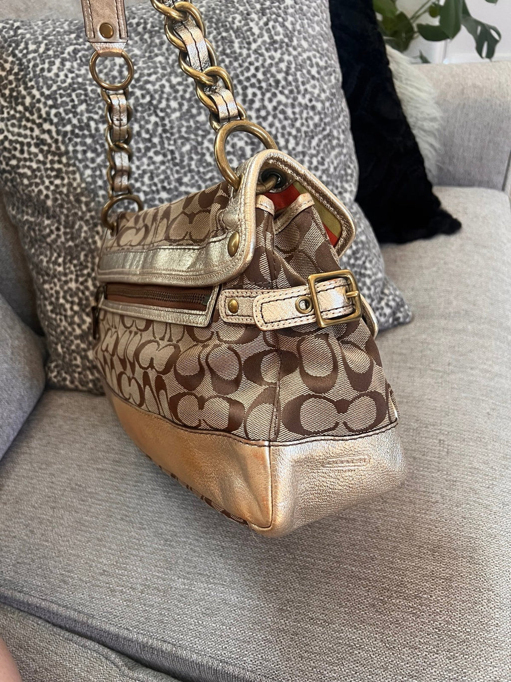 Coach Legacy Leigh 11141 Vintage Khaki Signature Gold Leather Shoulder Bag