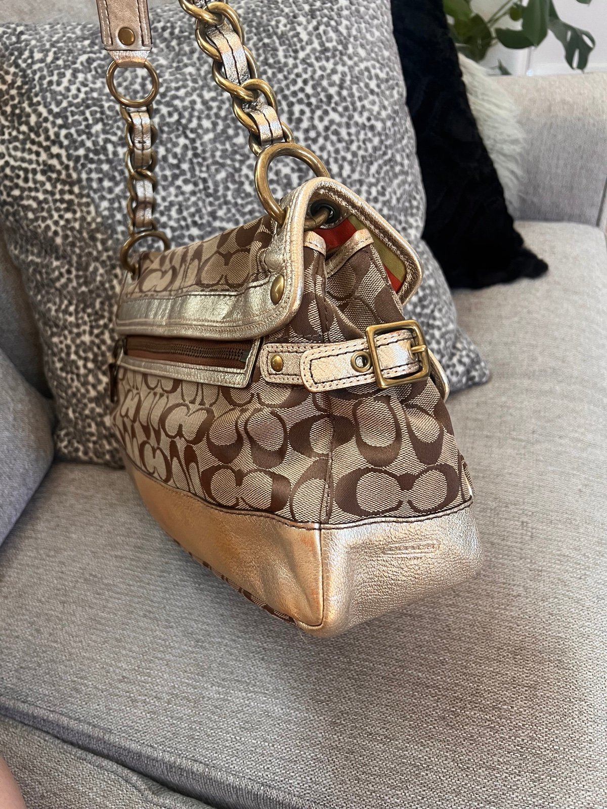 Coach Legacy Leigh 11141 Vintage Khaki Signature Gold Leather Shoulder Bag