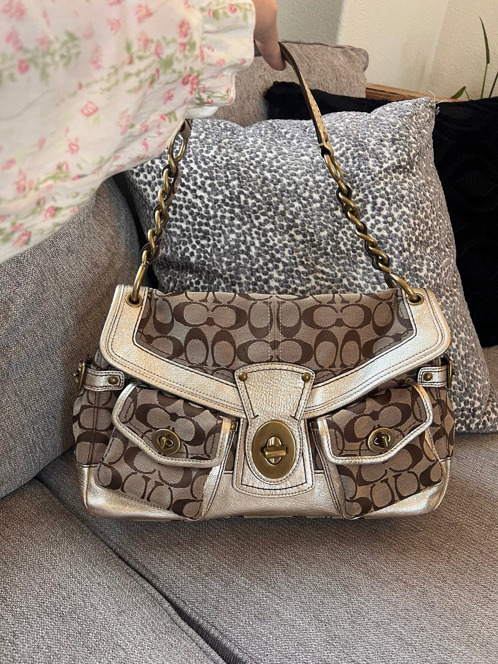 Coach Legacy Leigh 11141 Vintage Khaki Signature Gold Leather Shoulder Bag