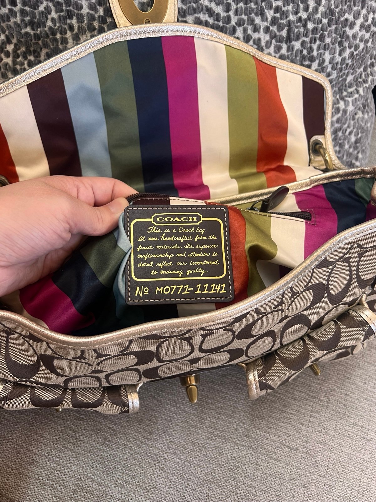 Coach Legacy Leigh 11141 Vintage Khaki Signature Gold Leather Shoulder Bag