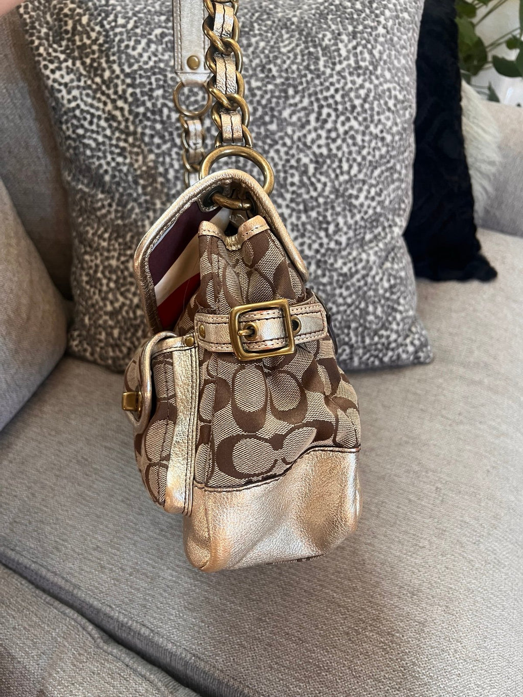 Coach Legacy Leigh 11141 Vintage Khaki Signature Gold Leather Shoulder Bag