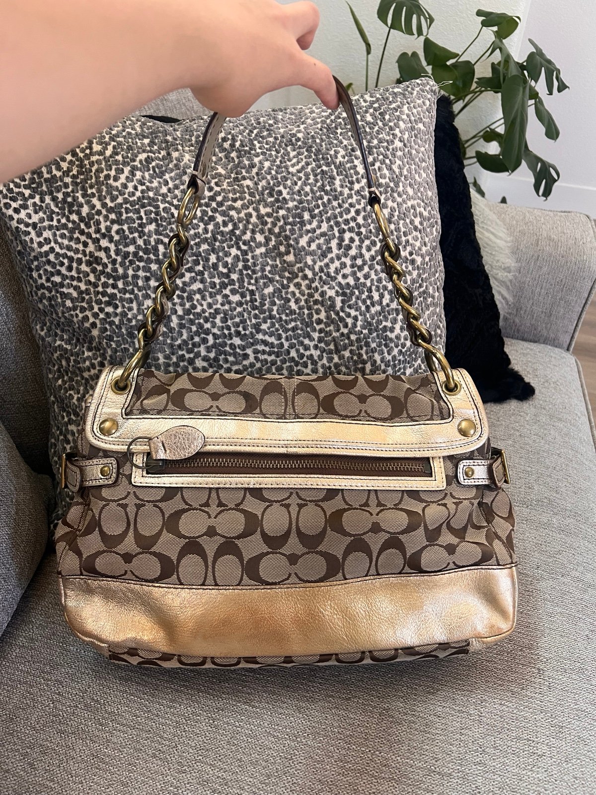 Coach Legacy Leigh 11141 Vintage Khaki Signature Gold Leather Shoulder Bag