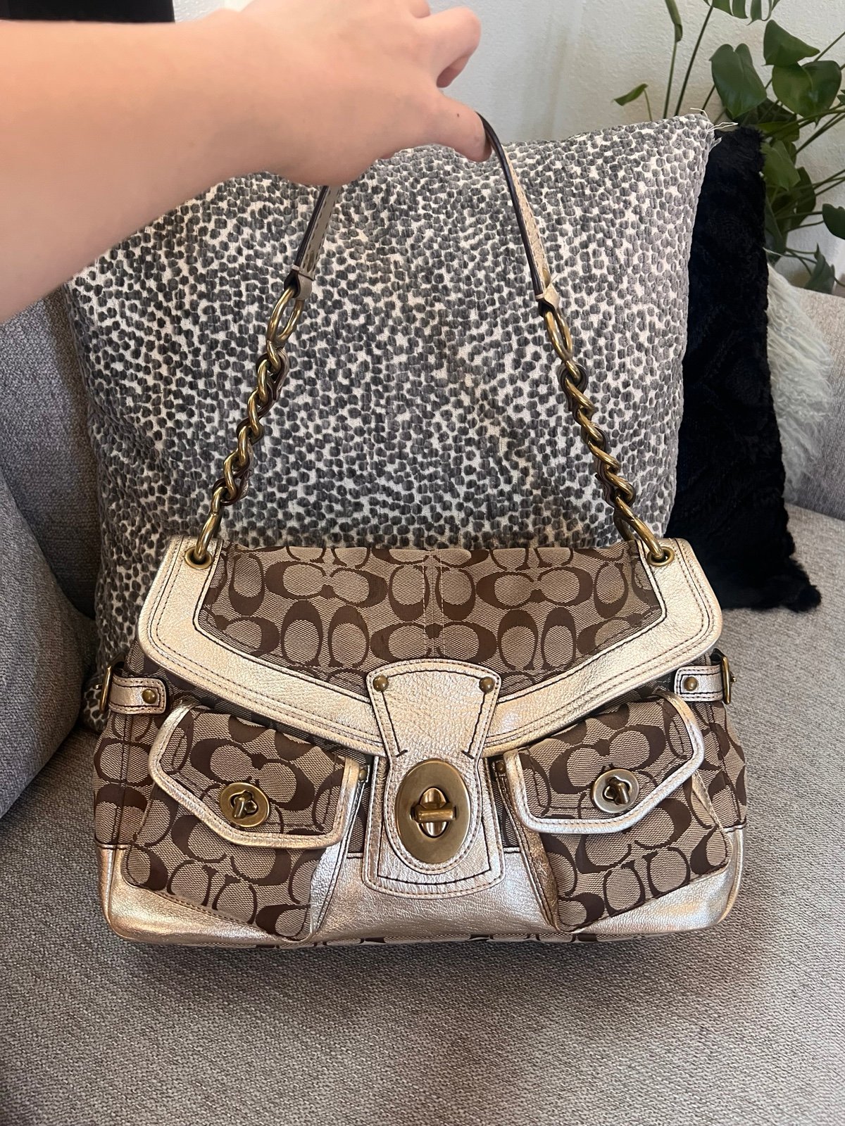Coach Legacy Leigh 11141 Vintage Khaki Signature Gold Leather Shoulder Bag